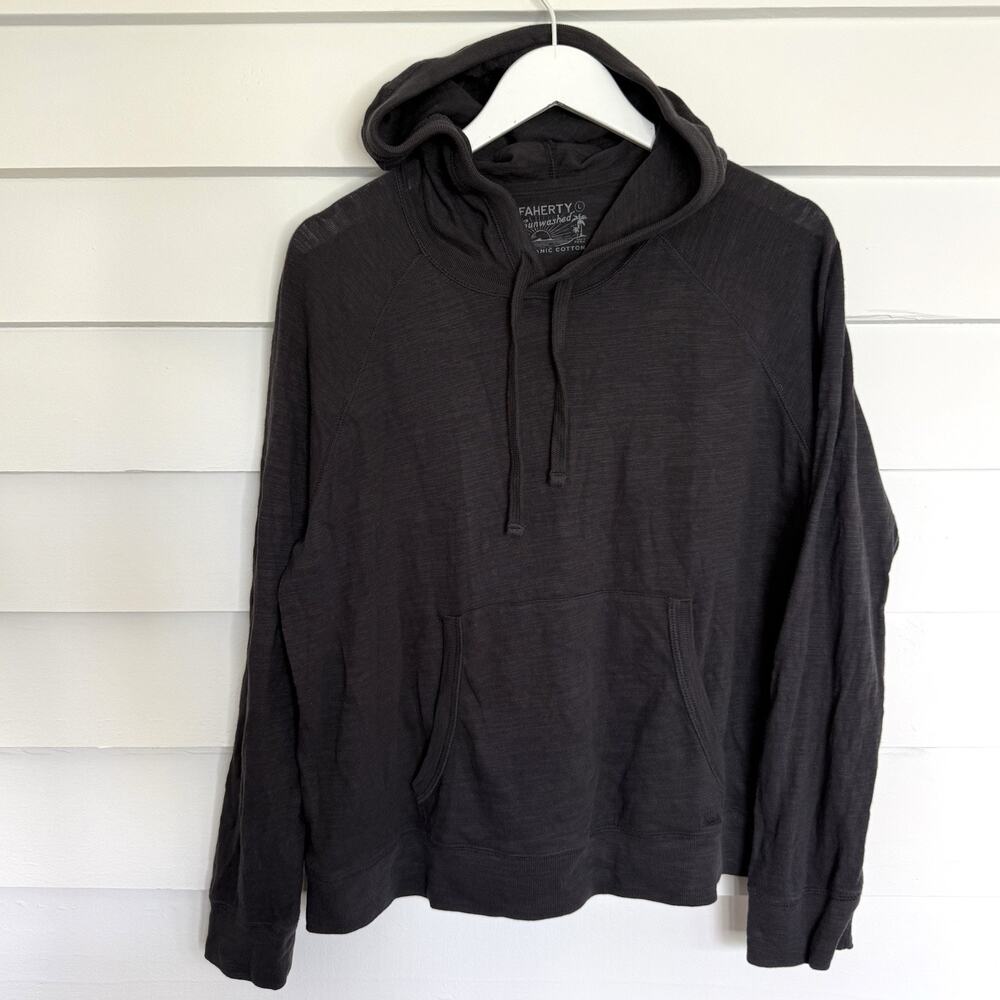Faherty Whitewater Hoodie Organic Cotton Gray Long Sleeve Pullover Large